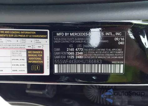 2017 Mercedes-Benz C 300 4Matic из США, поврежденный, VIN 55SWF4KBXHU186883